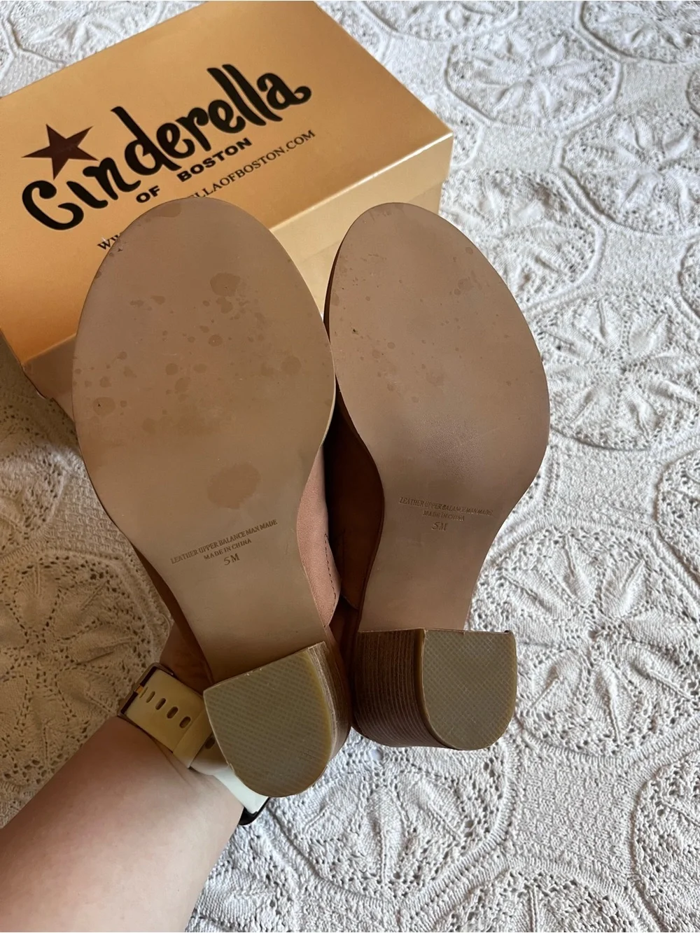Cinderella of Boston leather block heel open toe sandals brown 5 petite